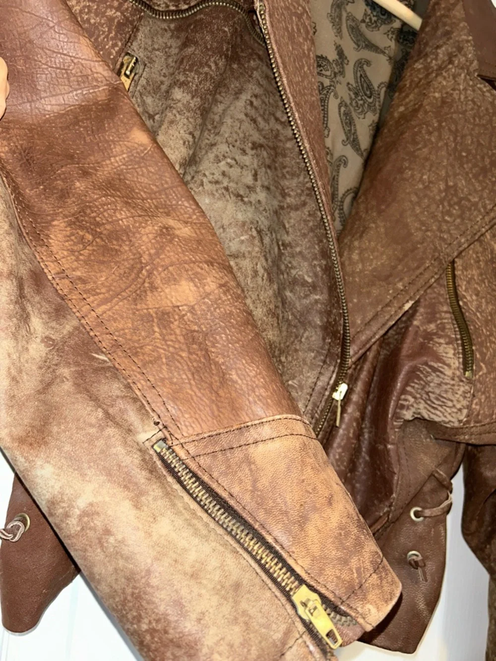 Women's Brown Leather Cropped Moto Jacket with Belt From Istanbul Turkey 1991